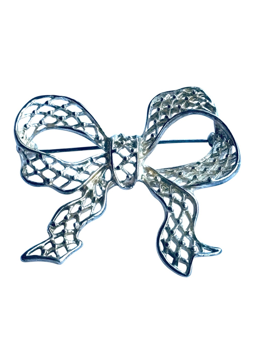 Danecraft Signed Vintage Openwork Filigree Bow Silver Tone Brooch Pin 2”